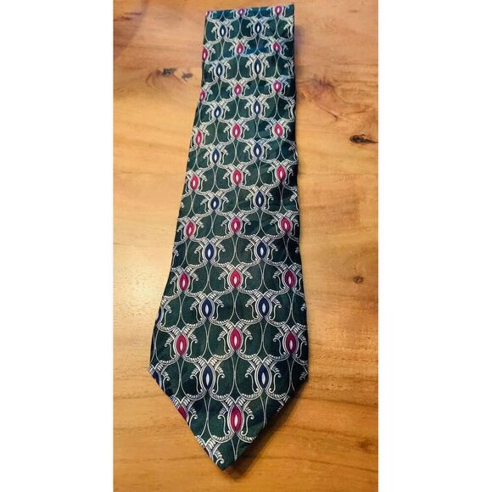 Belle Epoque Bill Blass 100% Silk Green Geometric Brocade Tie Necktie